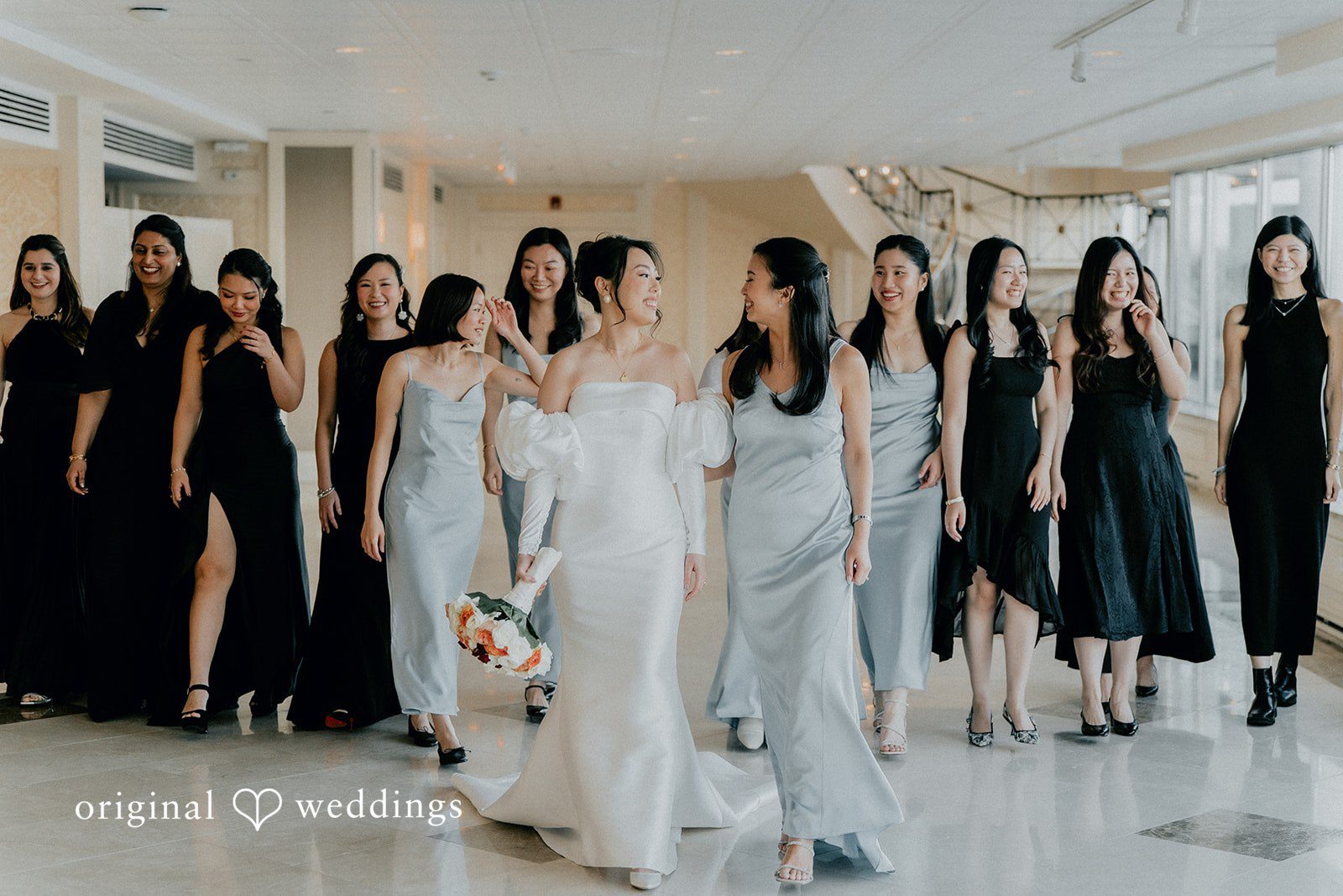A stylish portrait of the bride and her bridesmaids
