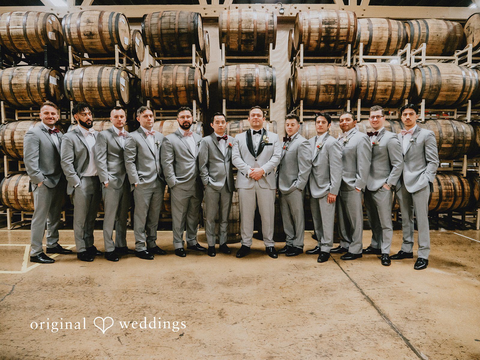 A stunnig portrait of the groom and his groomsmen at the Barrel House