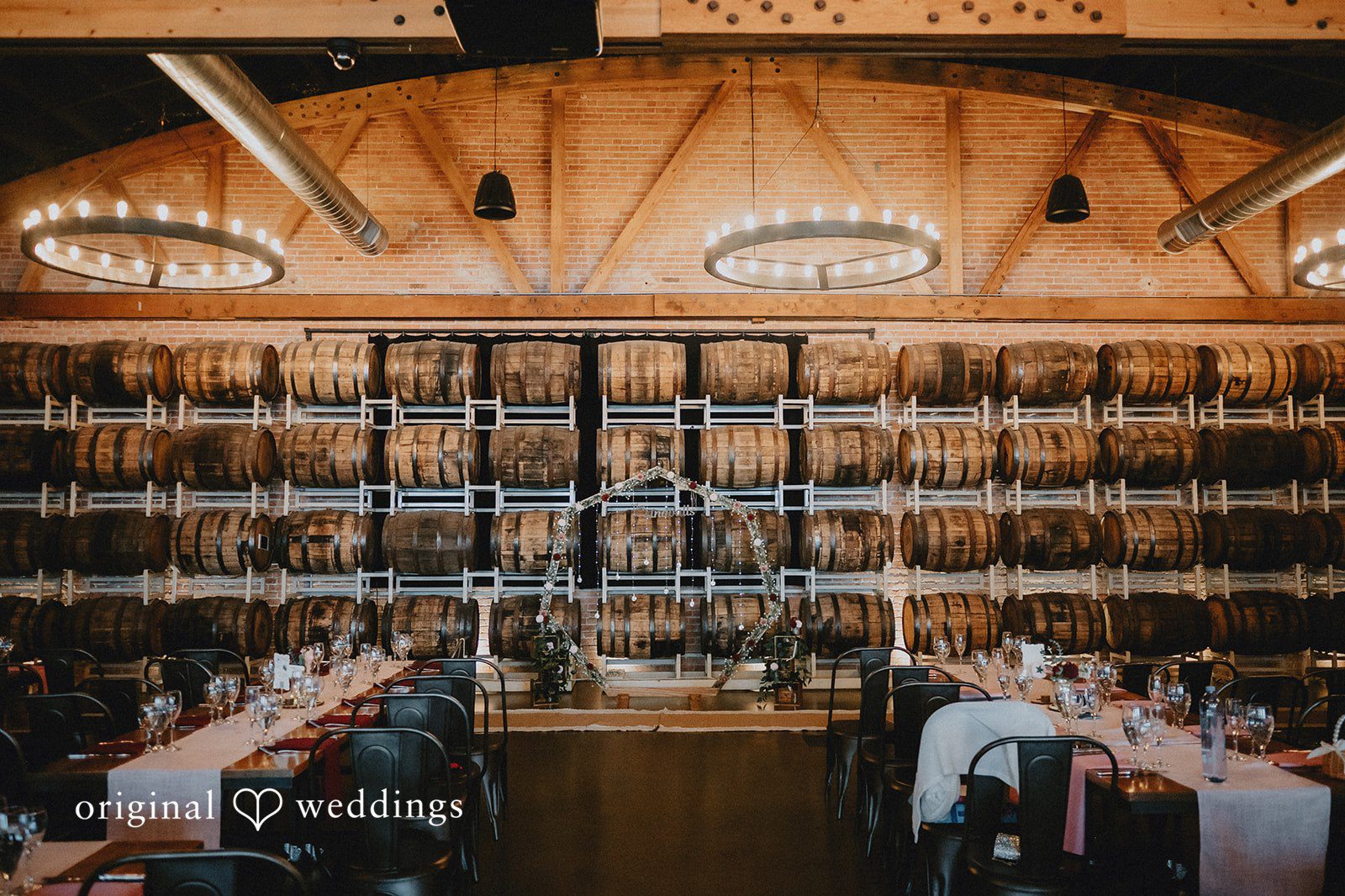 Our Chicago wedding photographers captured the beautiful wedding reception hall at Goose Island Barrel House