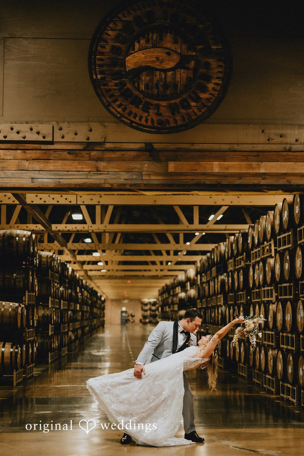 A romantic portrait of the couple exposing the beauty of the Barrel House