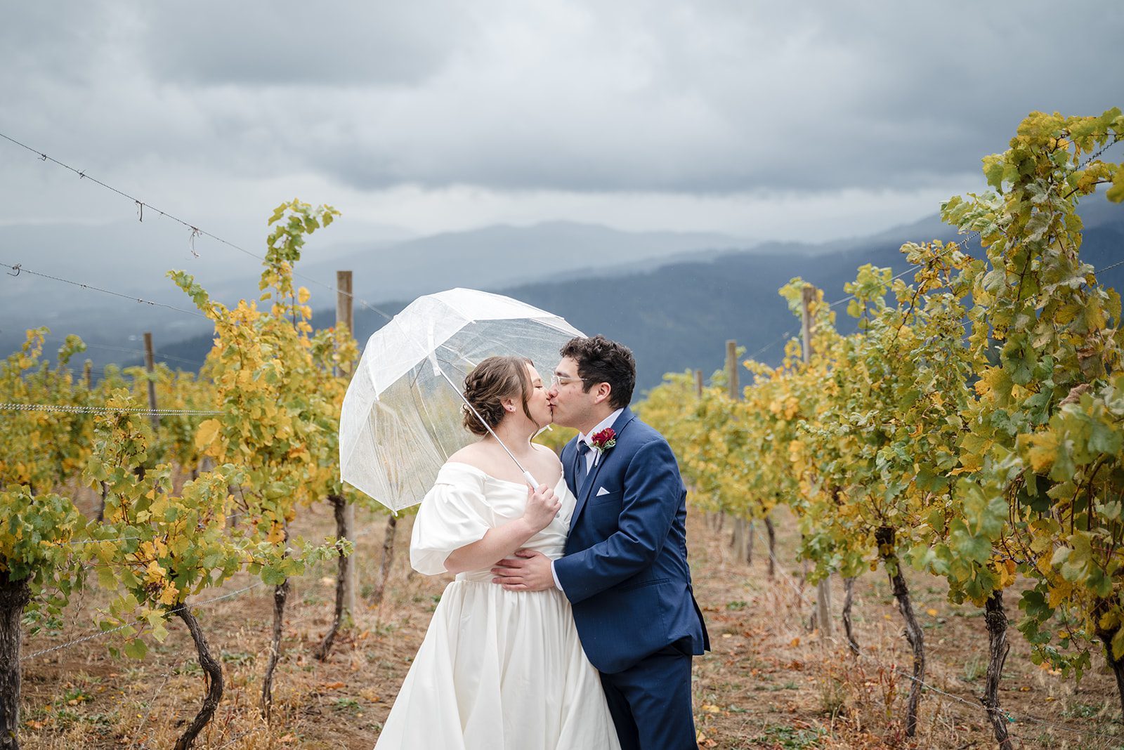 Tiare + Jeremy Romantic moment of couple at Gorge Crest Vineyards captured by Portland wedding photographers from Original Weddings