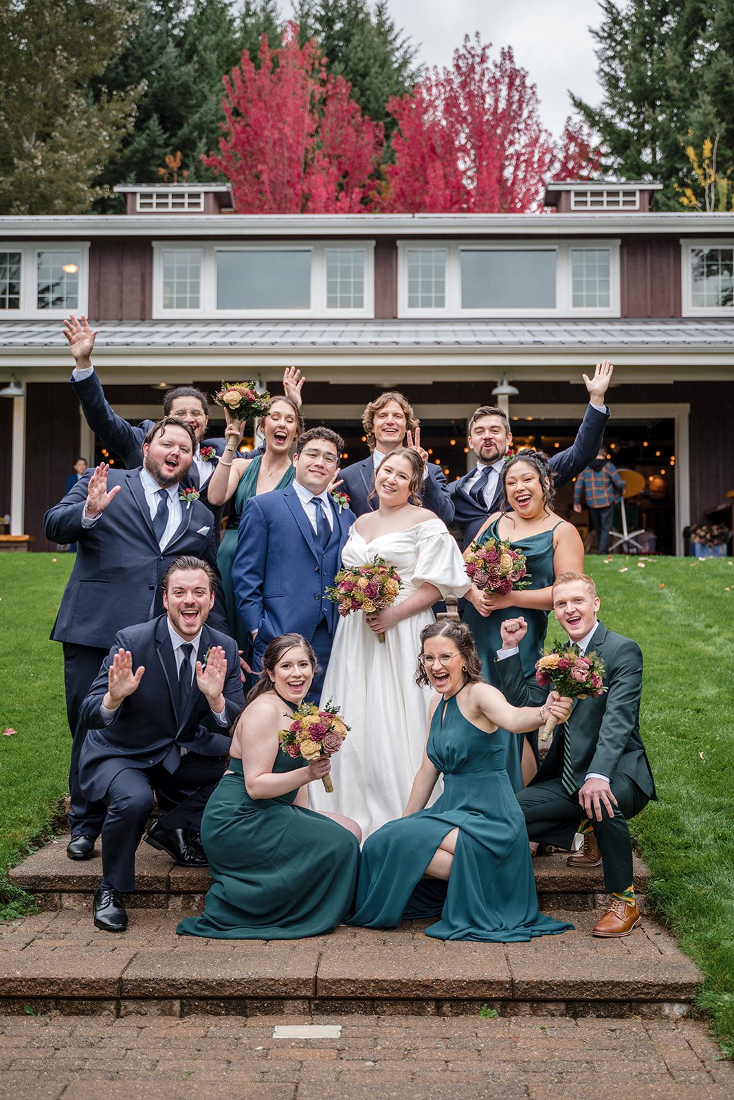 Tiare + Jeremy Joyful wedding group portrait