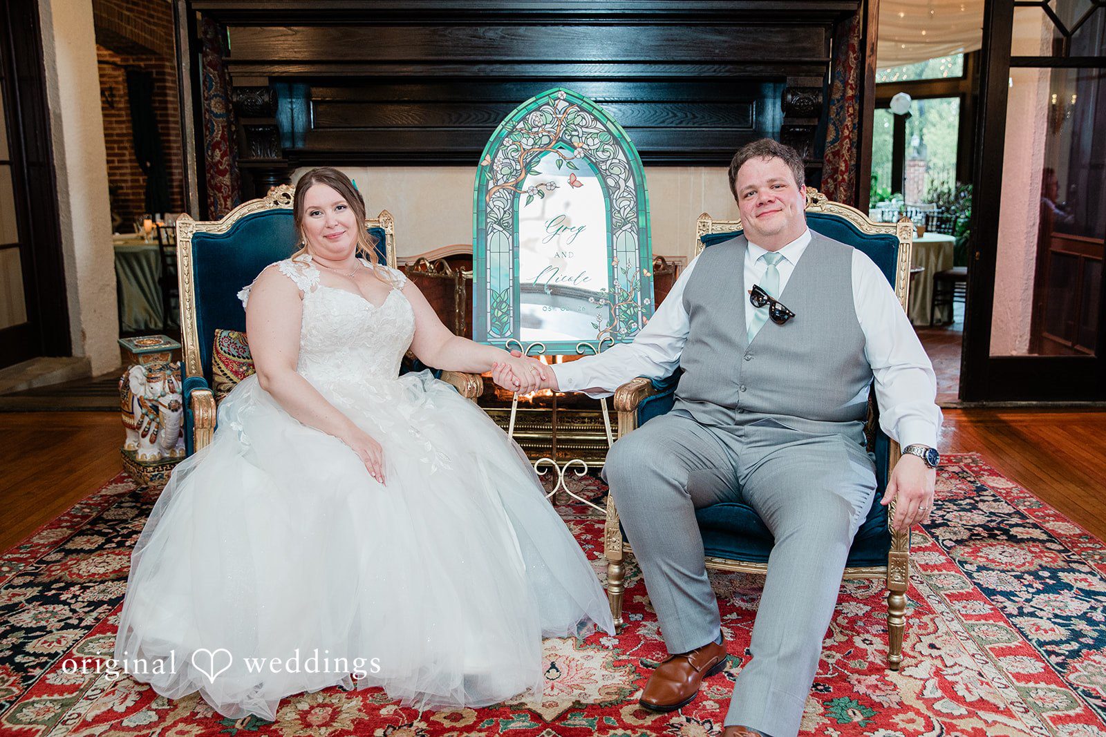 Nicole + Greg A stunning portrait of the couple at the Gramercy Mansion Carriage House