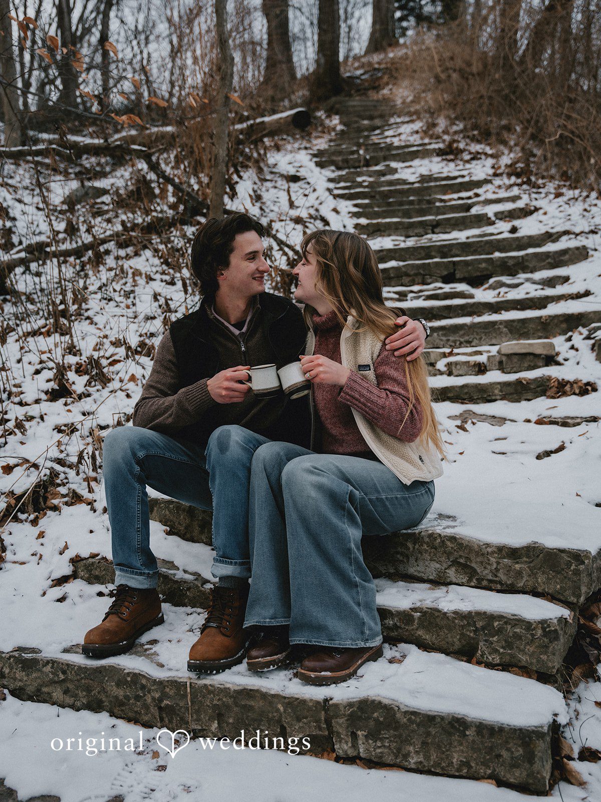 Couple enjoying hot drink at Grant Park