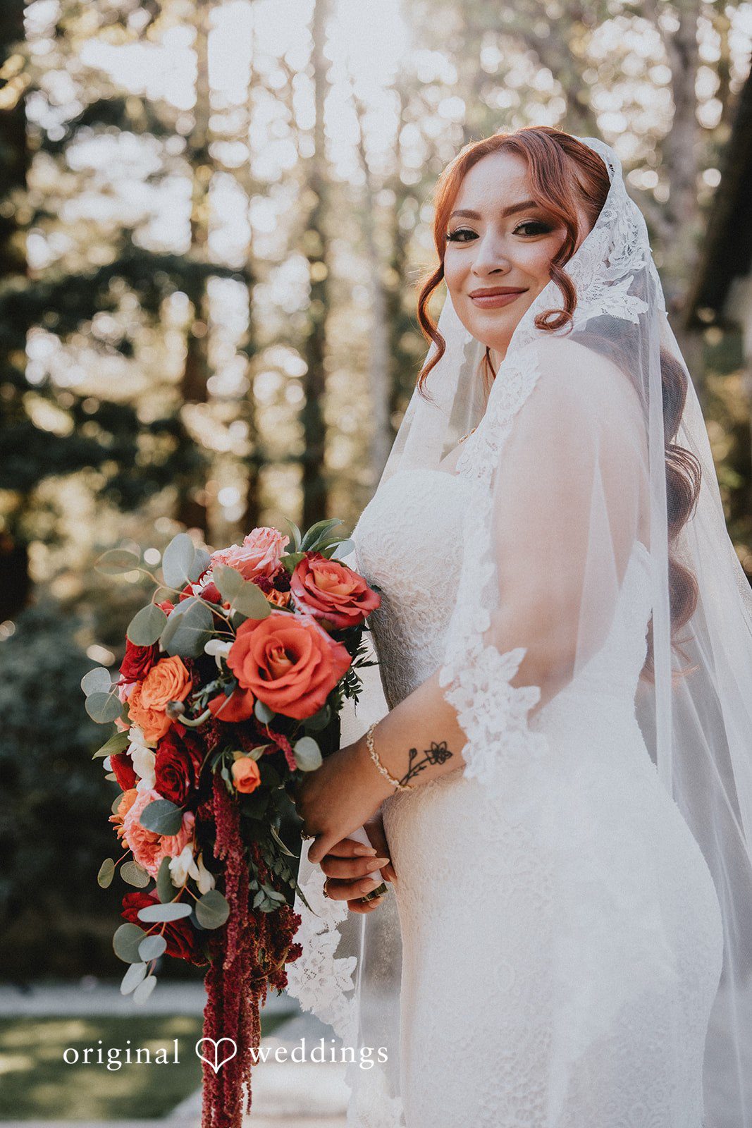 Beautiful picture of bride holding flower bouquet