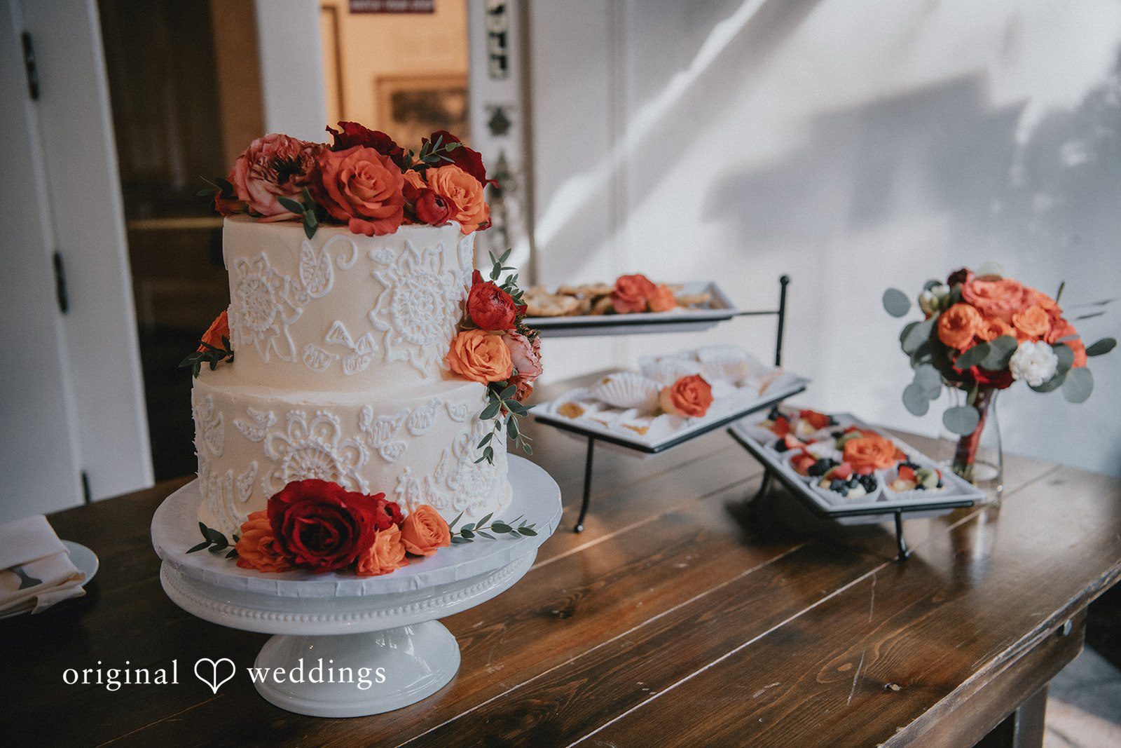 Beautiful wedding cake decorated with flowers