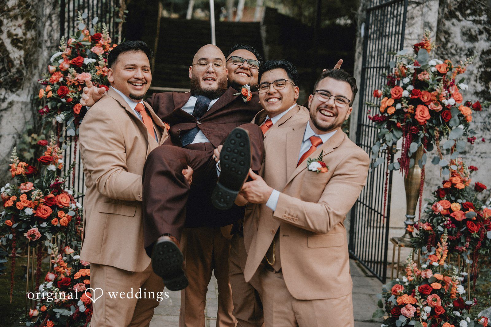 Fun moment of groom with groomsmen at Hacienda De Las Flores