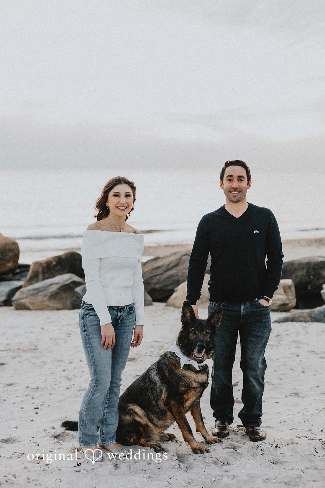 A stunning portrait of the couple with their pup
