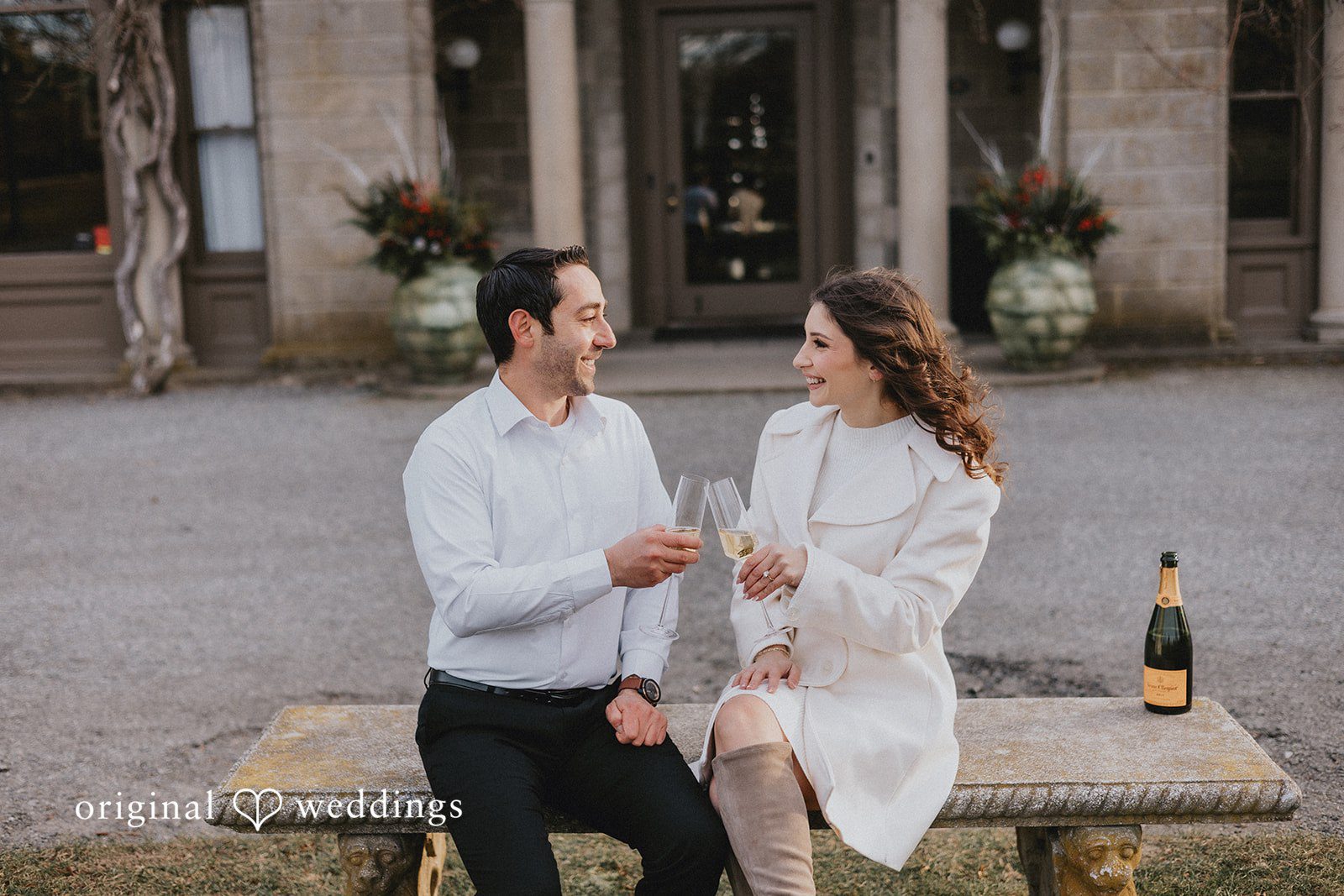 The couple makes a toast