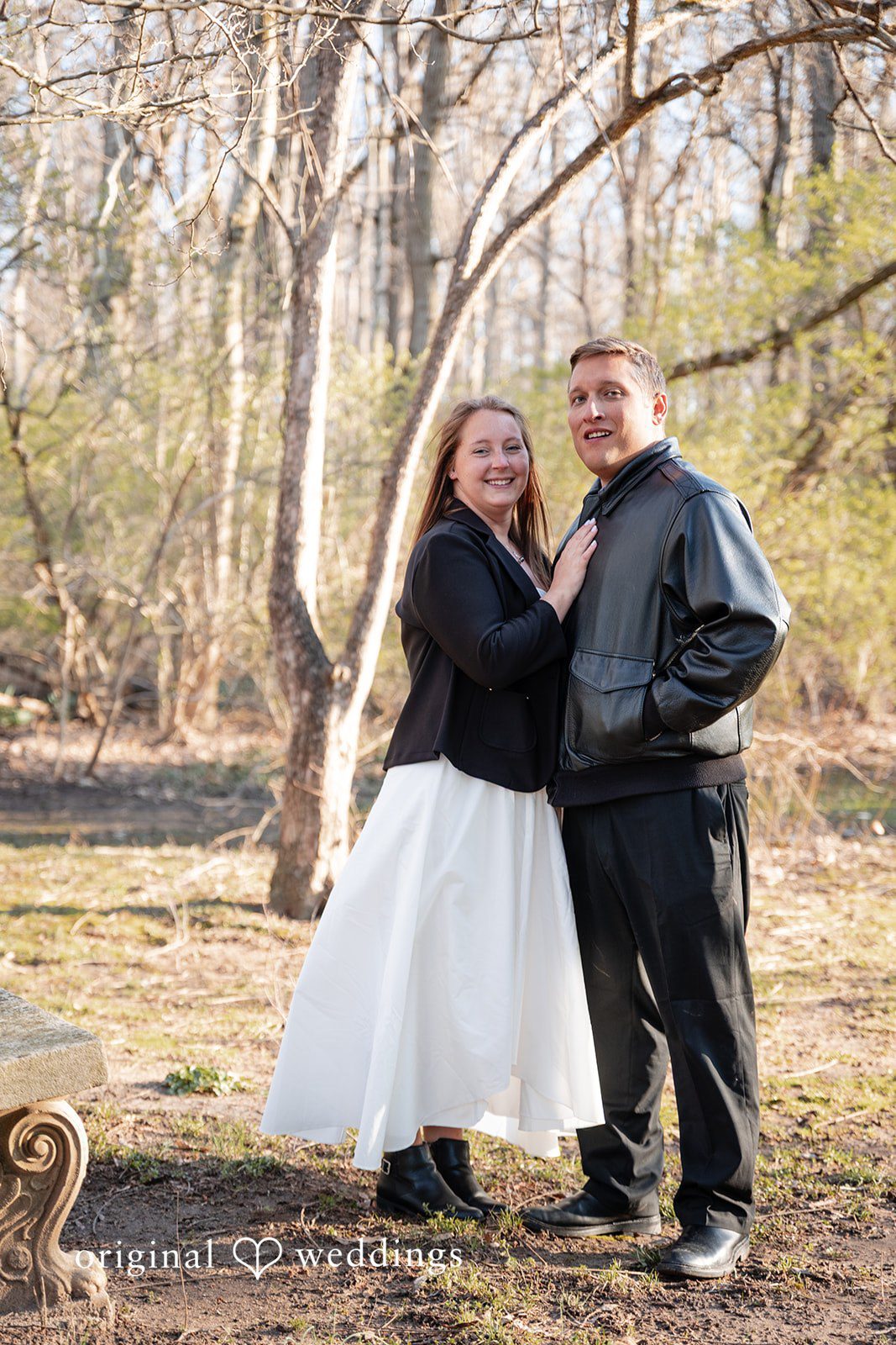 Elegant engagement photography of couple standing together at Holcomb Gardens