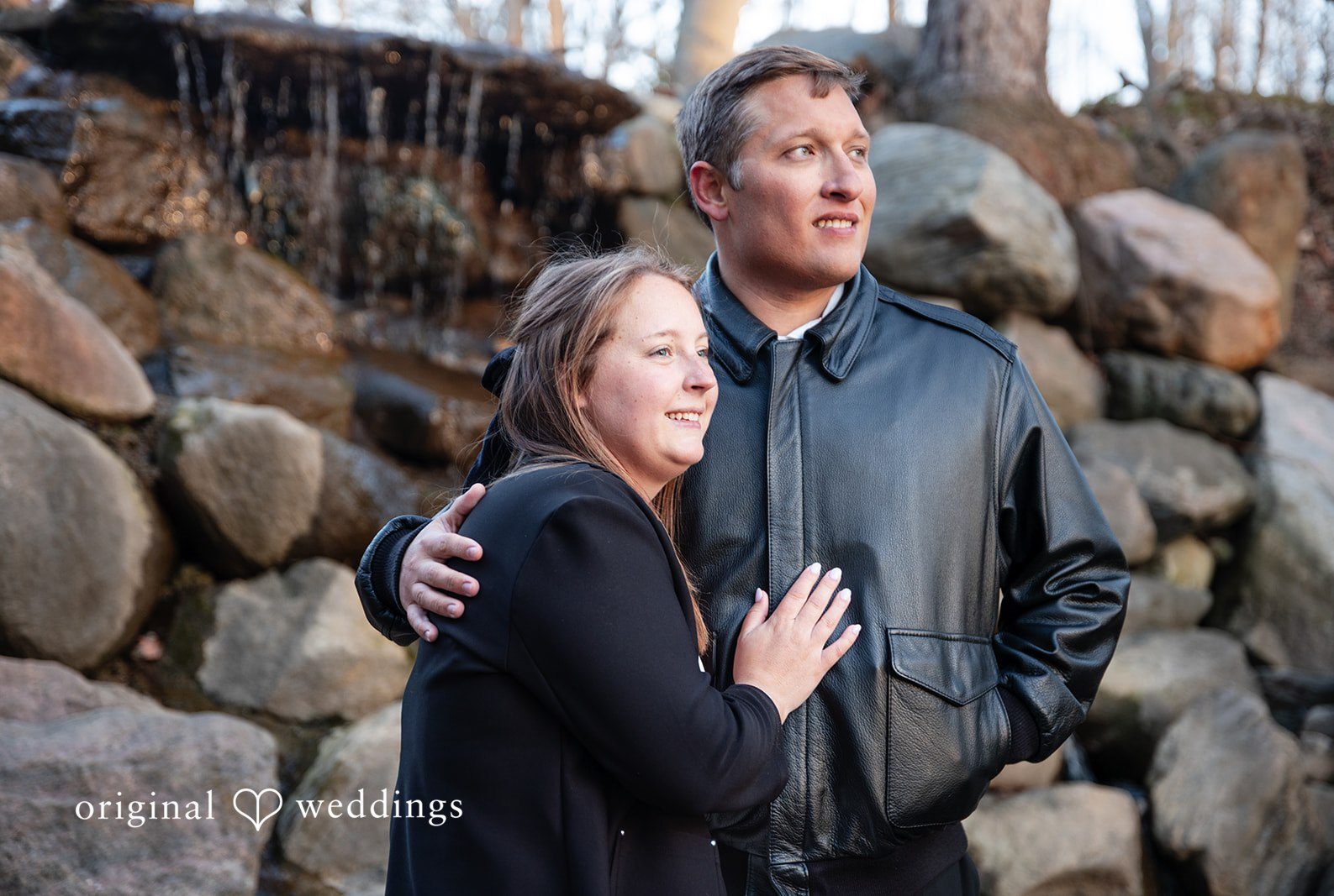 Engagement photography services by Original Weddings capturing close-up of couple at Holcomb Gardens
