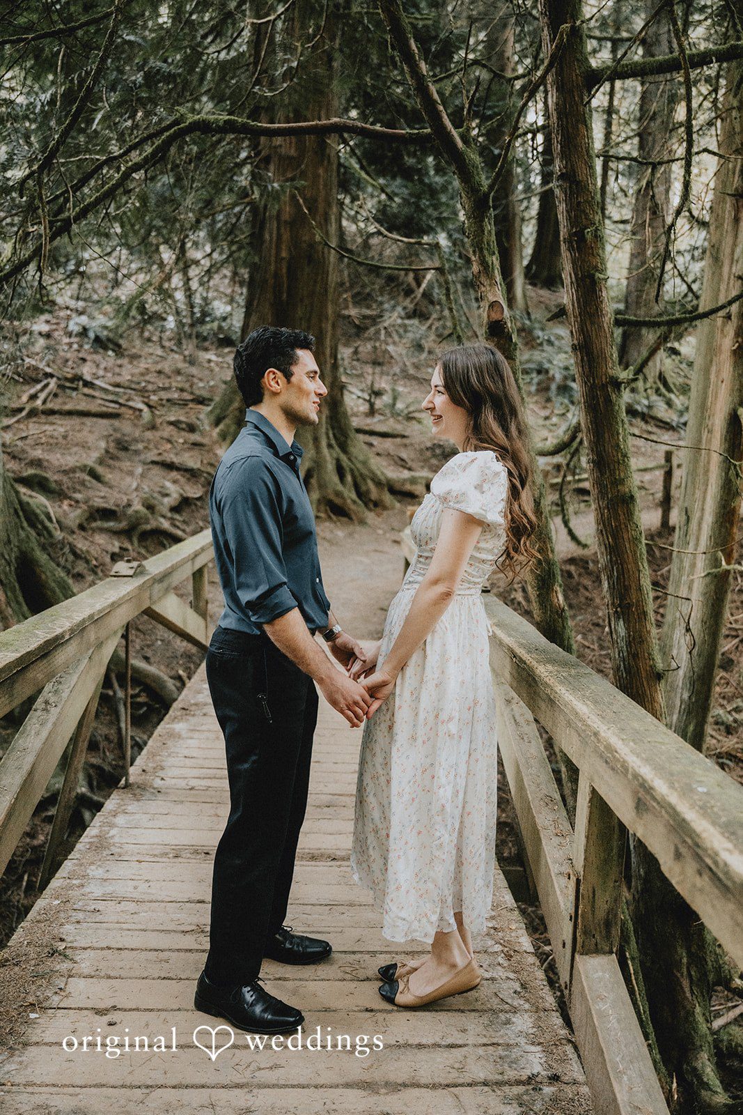 A portrait of the couple at the trails at Hoyt Arboretum