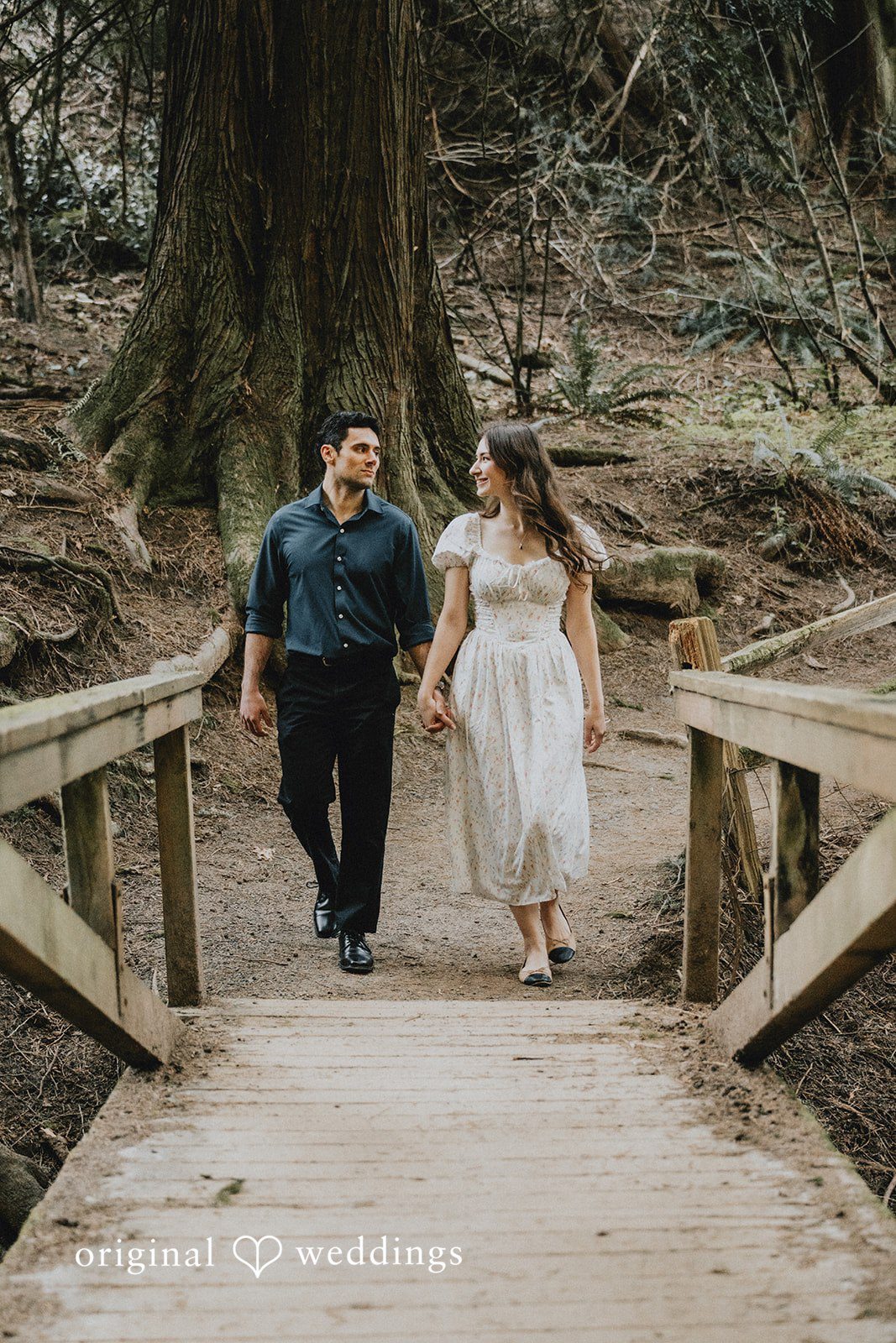 The couple takes a walk through the trails