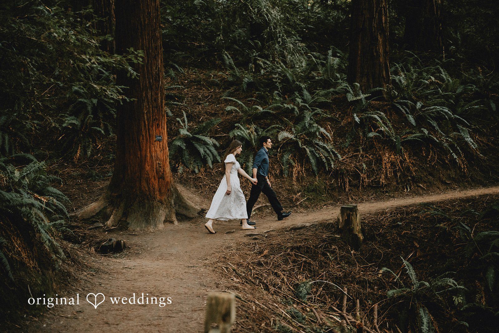 The couple takes a walk through the garden path