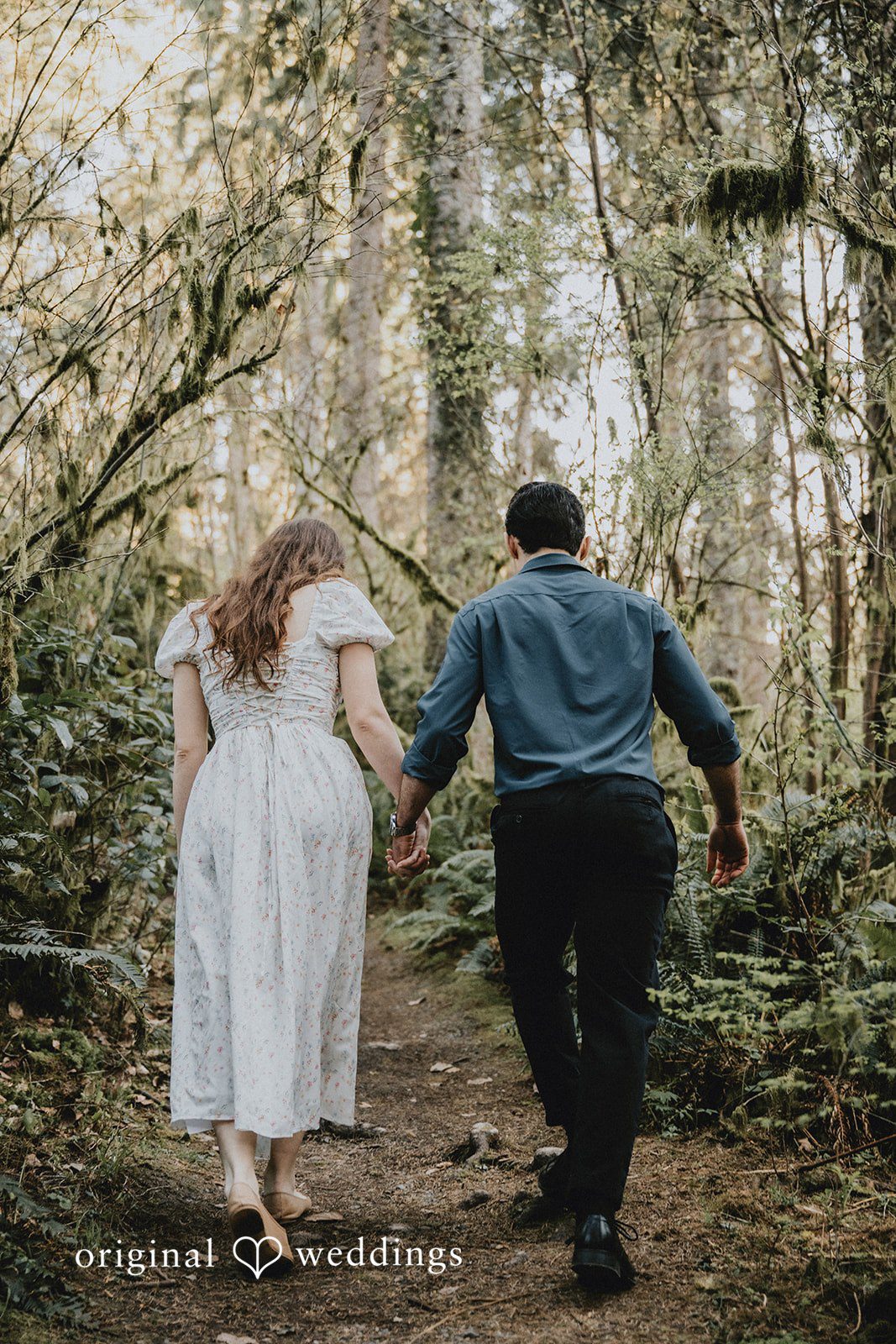 The couple takes a walk through the garden