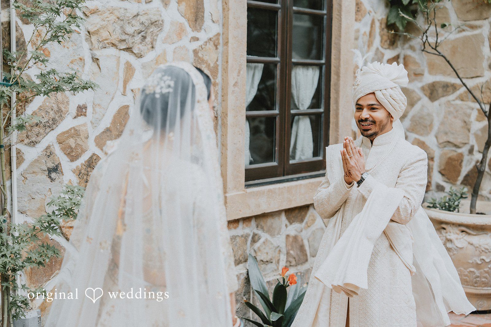 Chandrakant + Sumbul Groom reacting emotionally during the first look with the bride