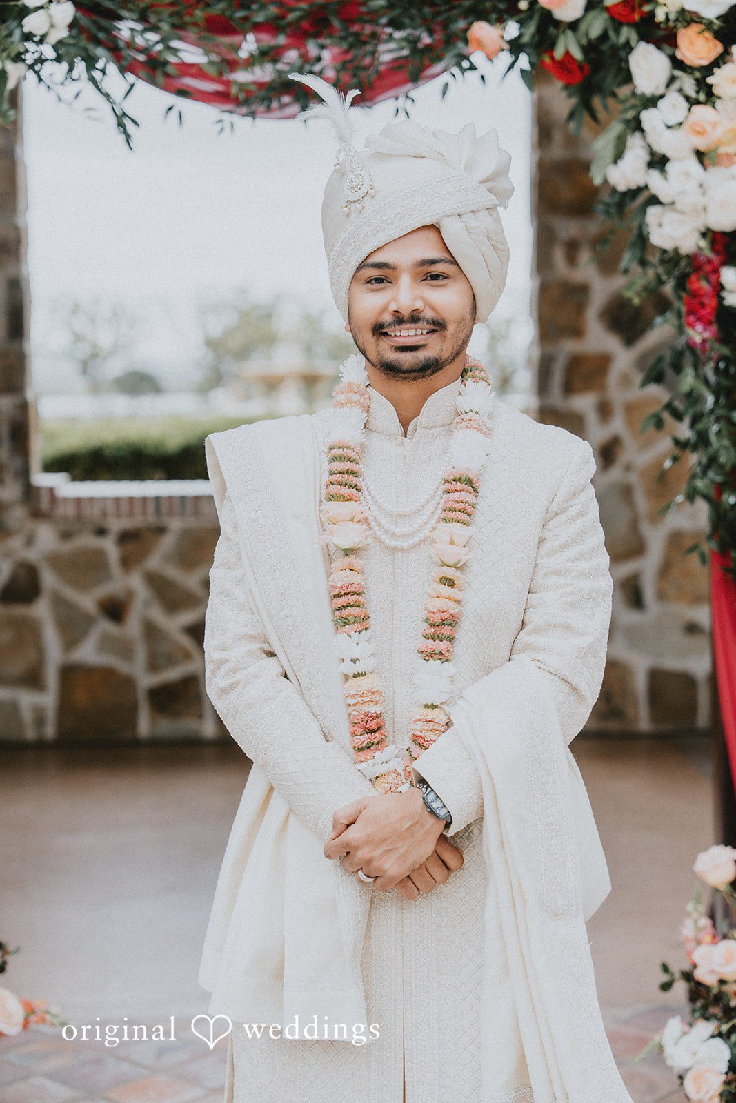 Chandrakant + Sumbul Full-length portrait of the groom before the ceremony