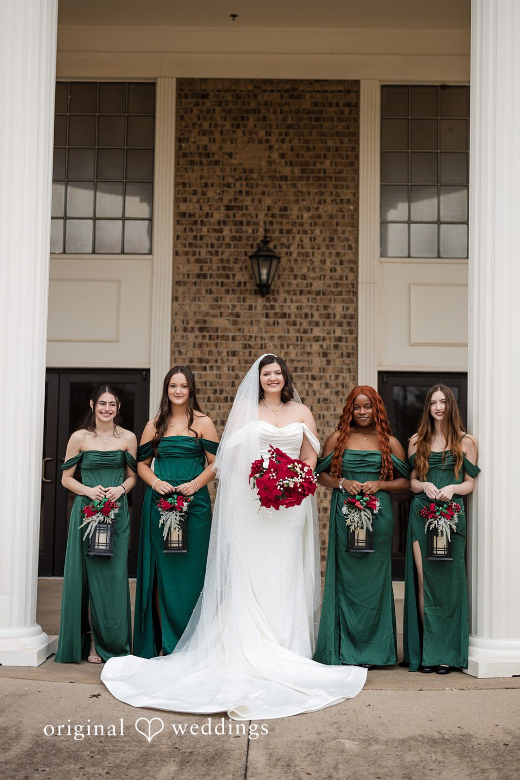 A portrait of the bride and her bridesmaids