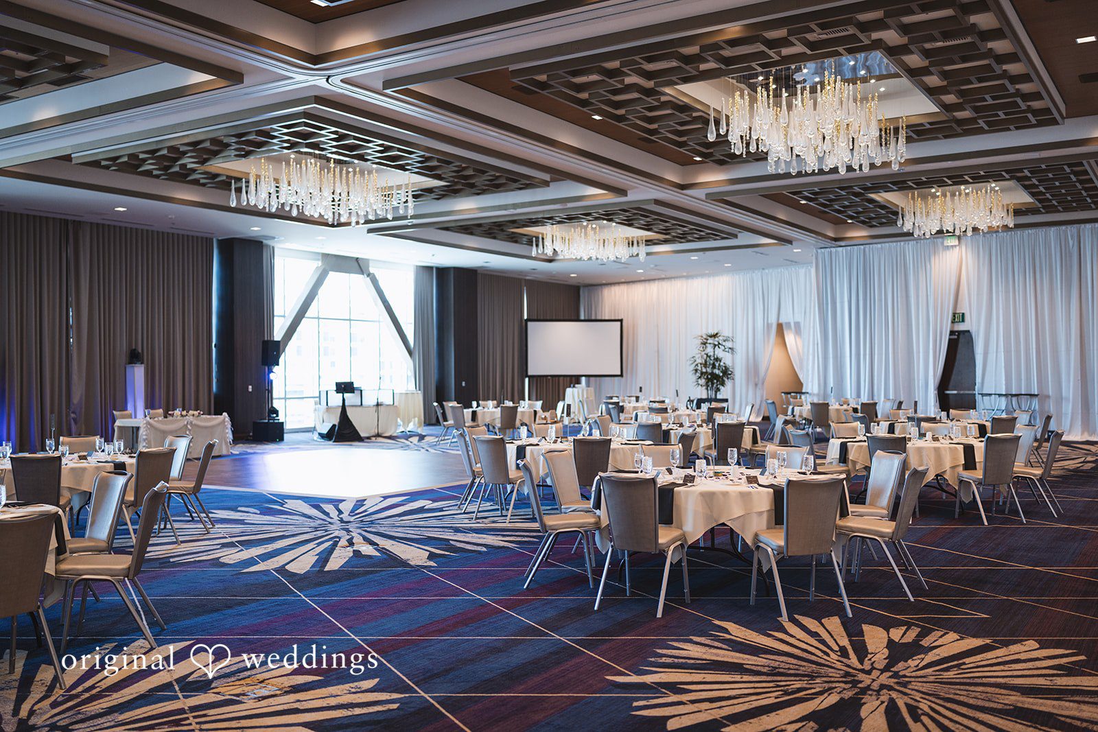 Nicolas + Nicole Empty reception area prepared for the wedding celebration