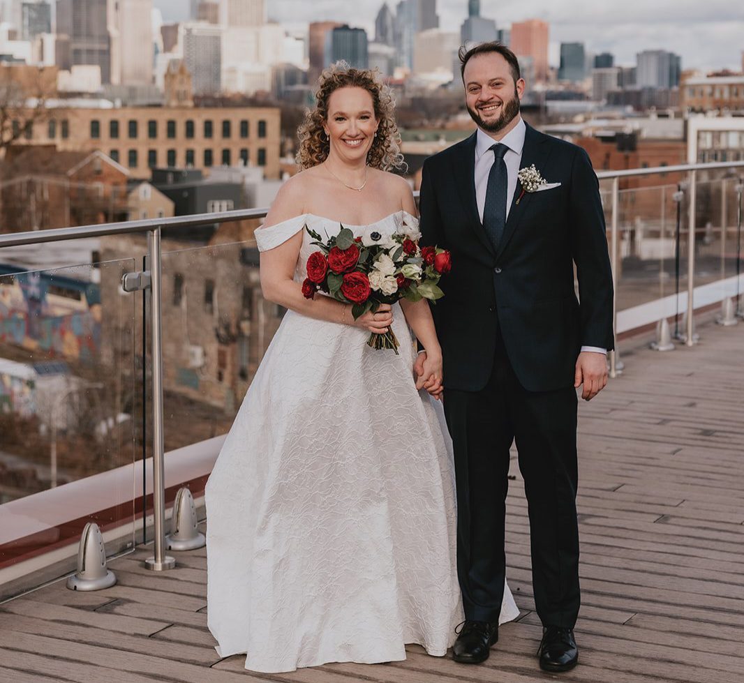 Our Chicago wedding photographers at Original Weddings captured a beautiful portrait of the couple by the rooftop at Lacuna Lofts