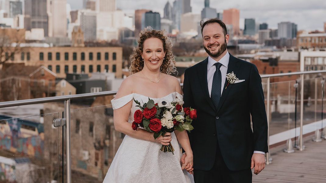 Our Chicago wedding photographers at Original Weddings captured a beautiful portrait of the couple by the rooftop at Lacuna Lofts