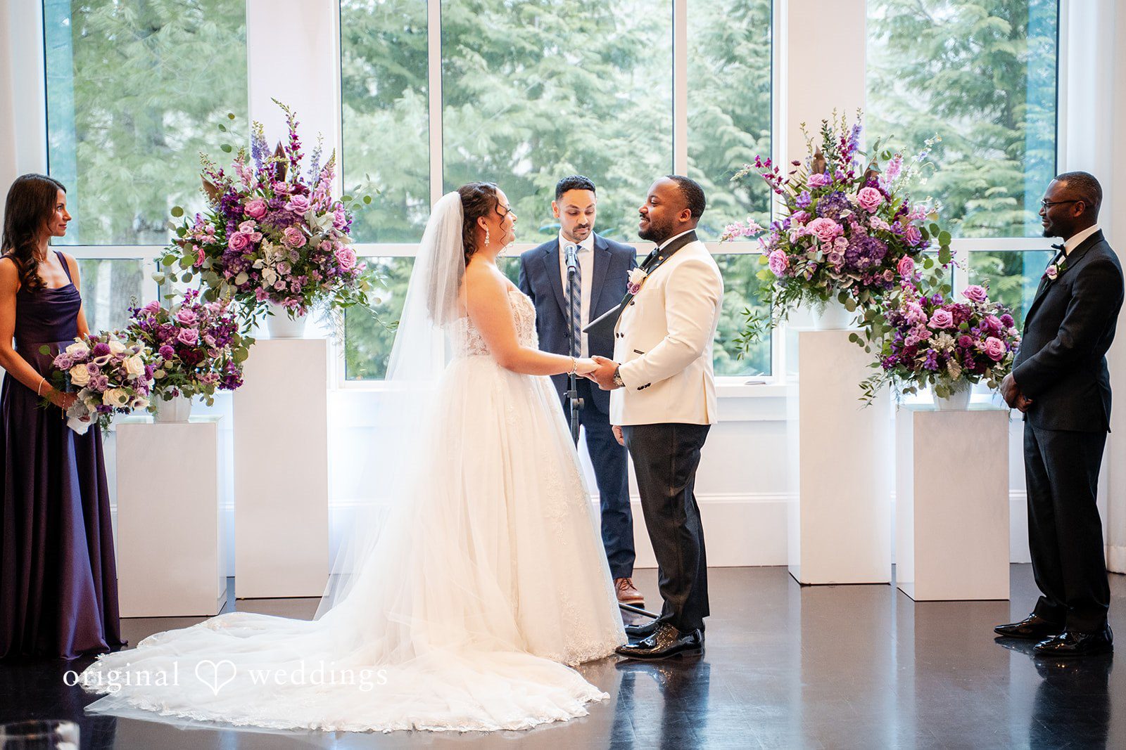 Emotional wedding ceremony moment at Lakeview Pavilion