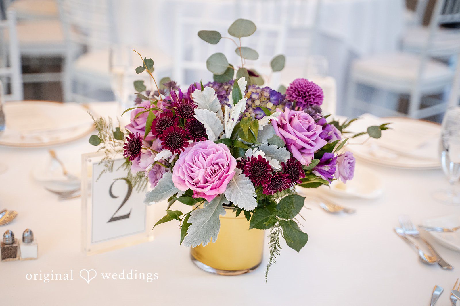 Reception detail shot featuring elegant wedding table styling