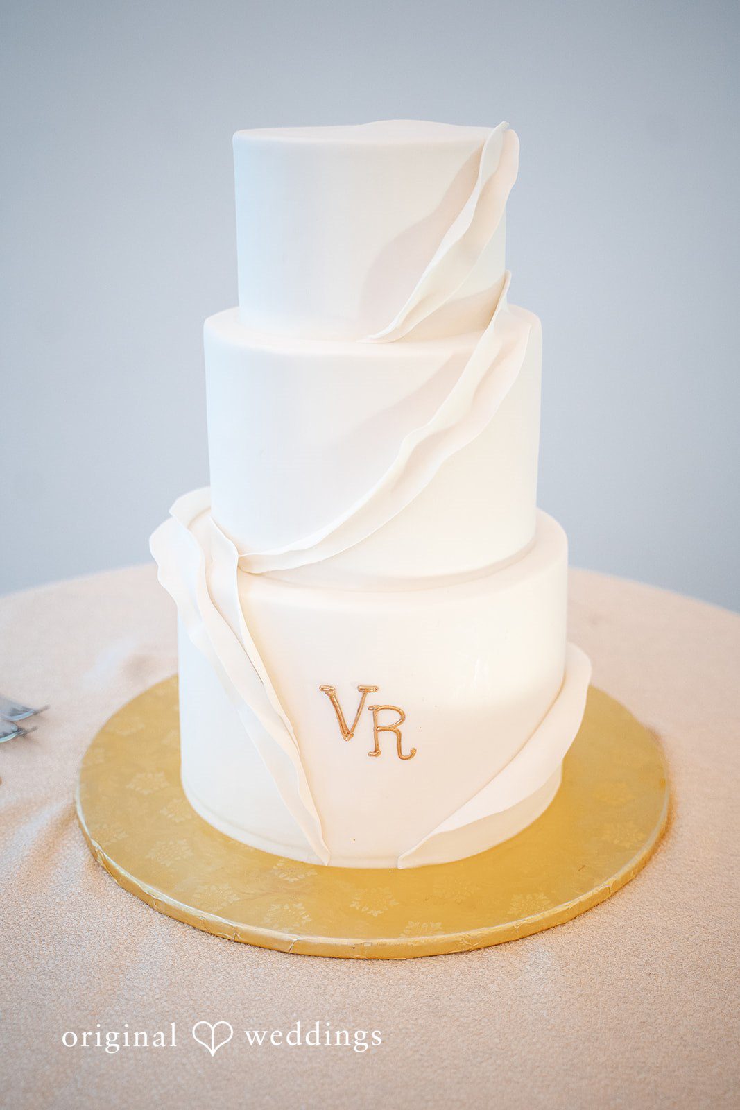 Close-up of beautifully designed wedding cake at the reception