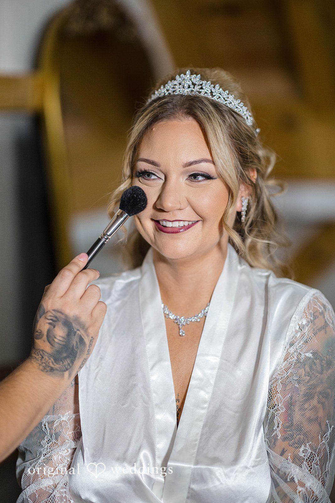 April + Joseph Beautiful bridal makeup moment before wedding ceremony