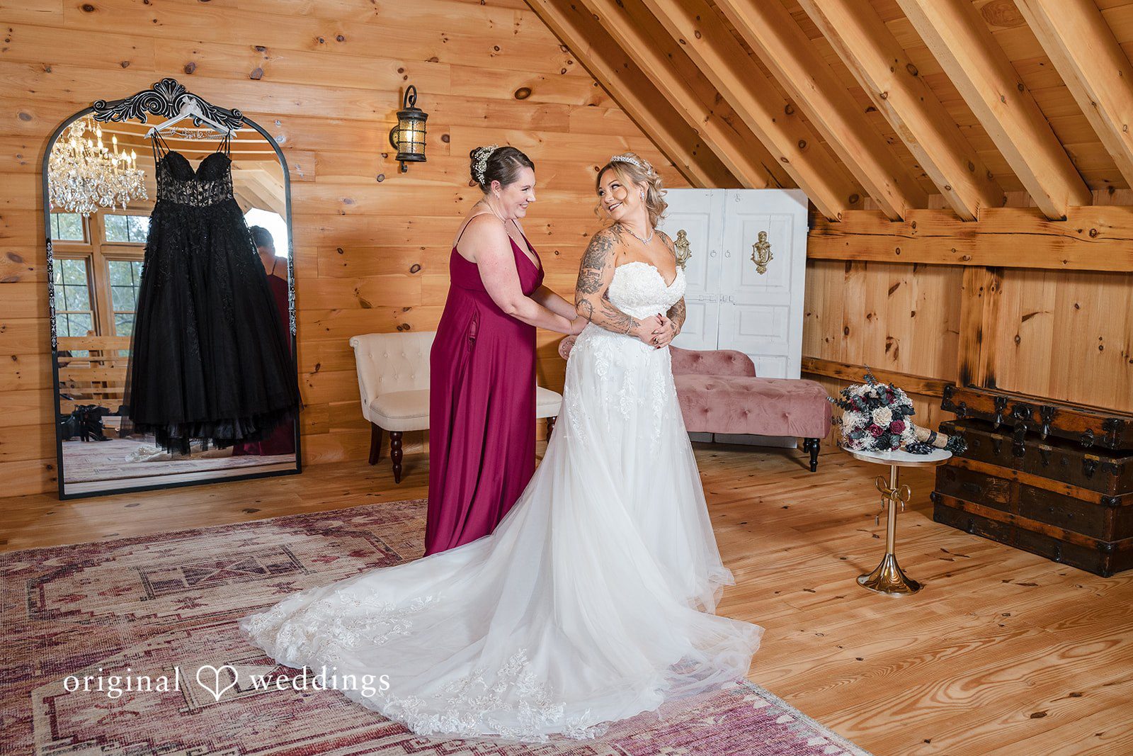 April + Joseph Bridesmaid helping bride to get ready