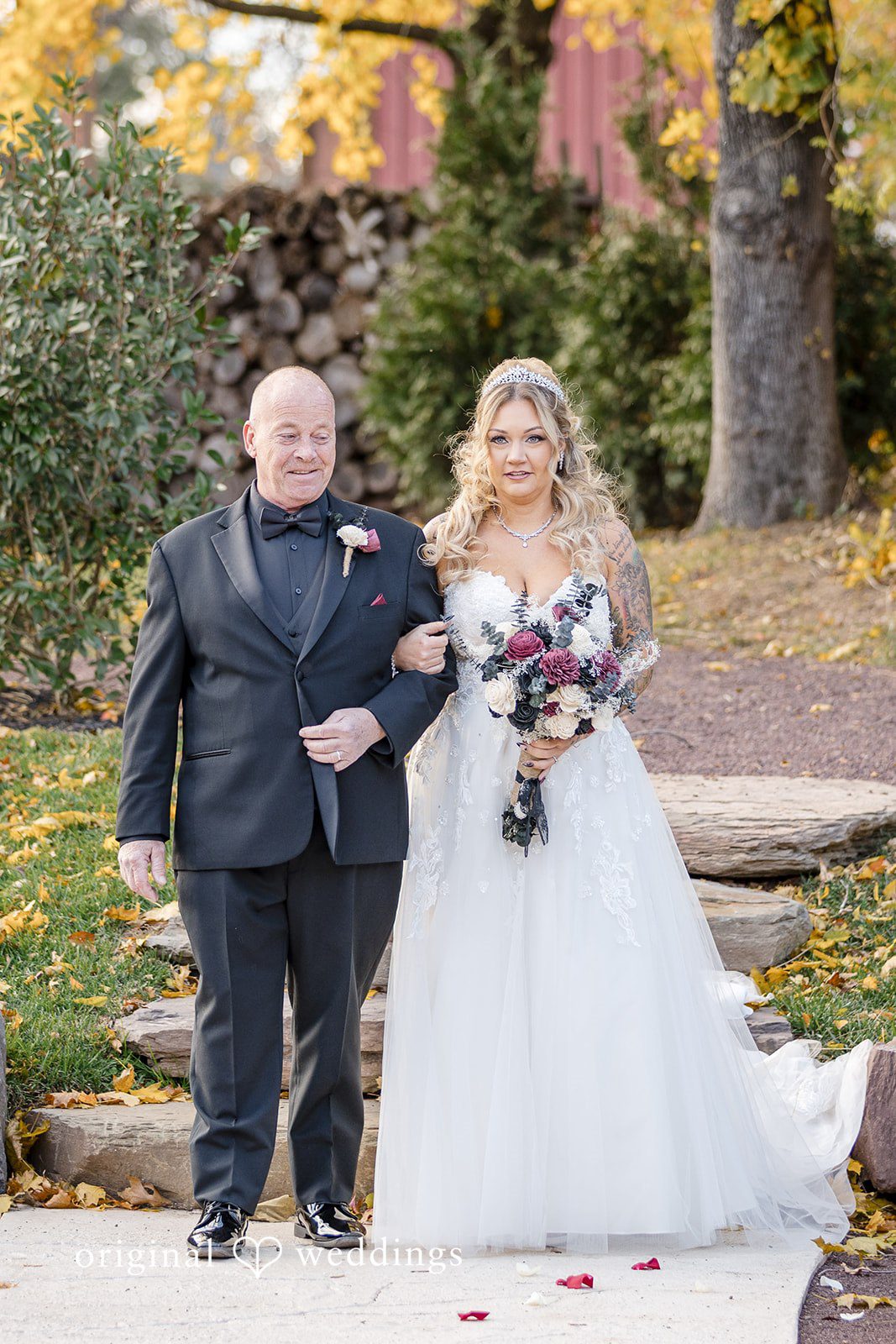 April + Joseph Bride walking to the altar at Lochwood Manor