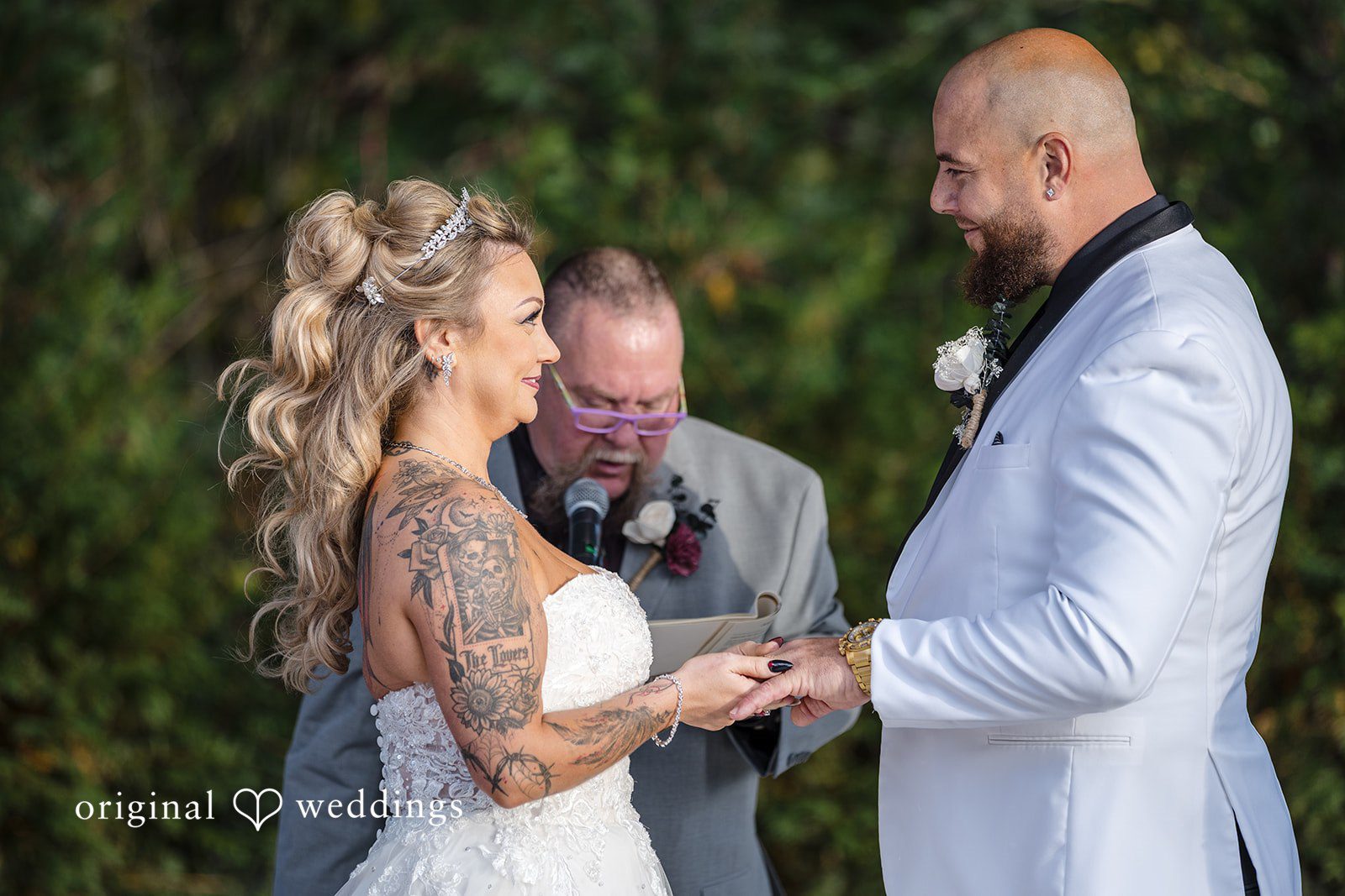 April + Joseph Bride and groom sharing emotional ceremony moment at Lochwood Manor