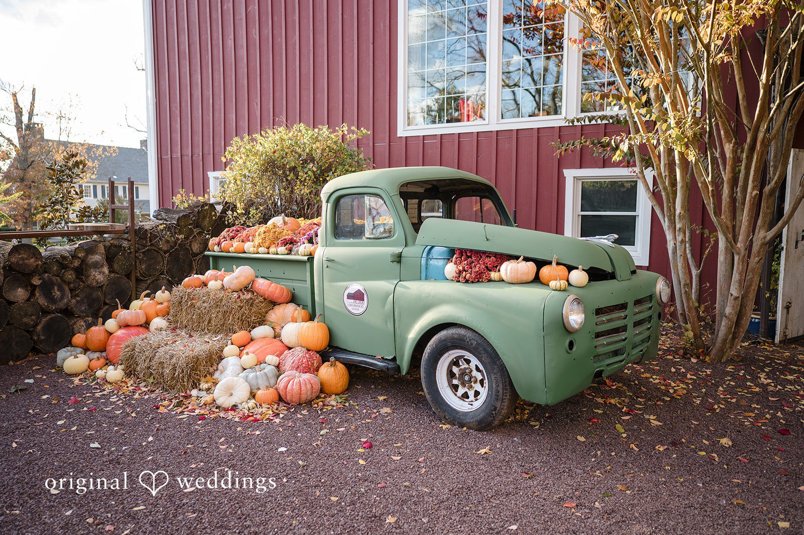 April + Joseph Rustic vintage car decor at Lochwood Manor captured by Philadelphia Wedding Photographers from Original Weddings