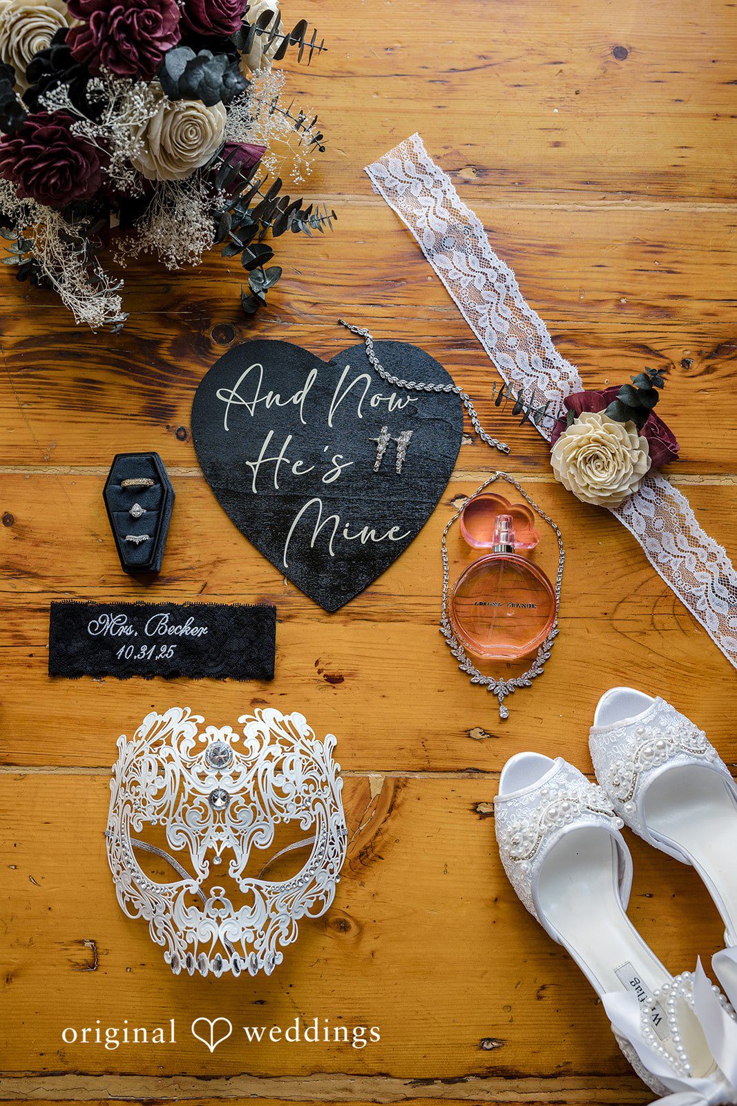 April + Joseph Beautiful bridal accessories and wedding rings detail shot