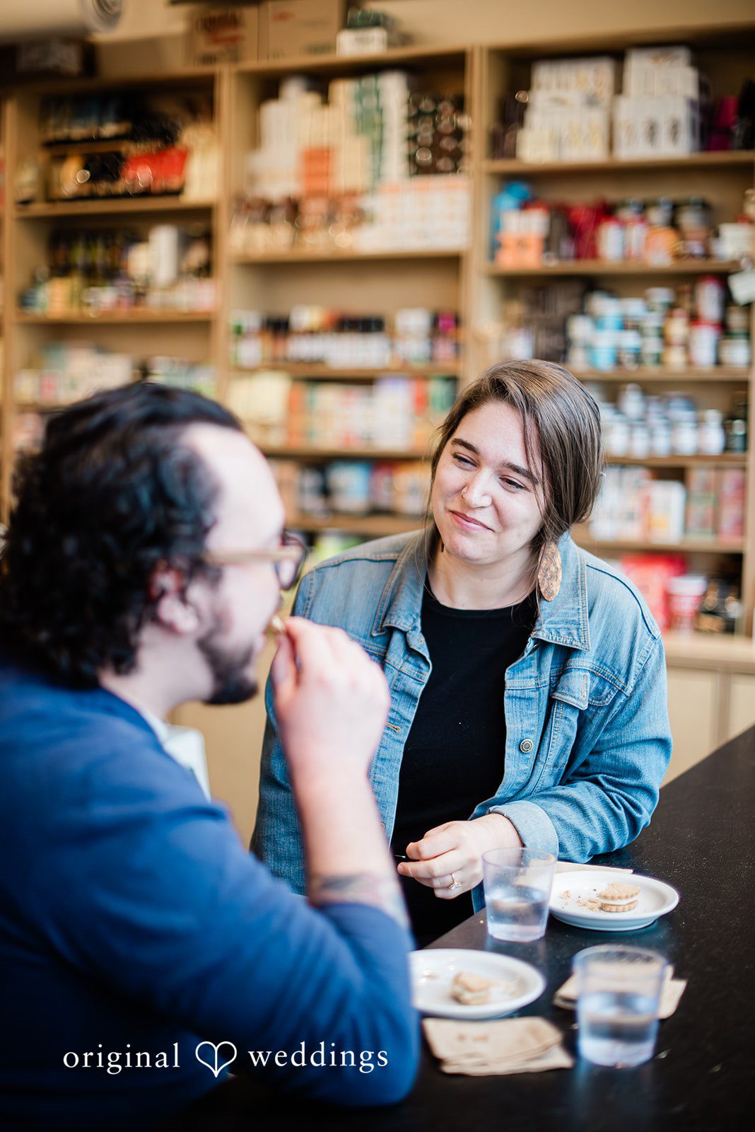 Natural engagement portrait with soft indoor lighting