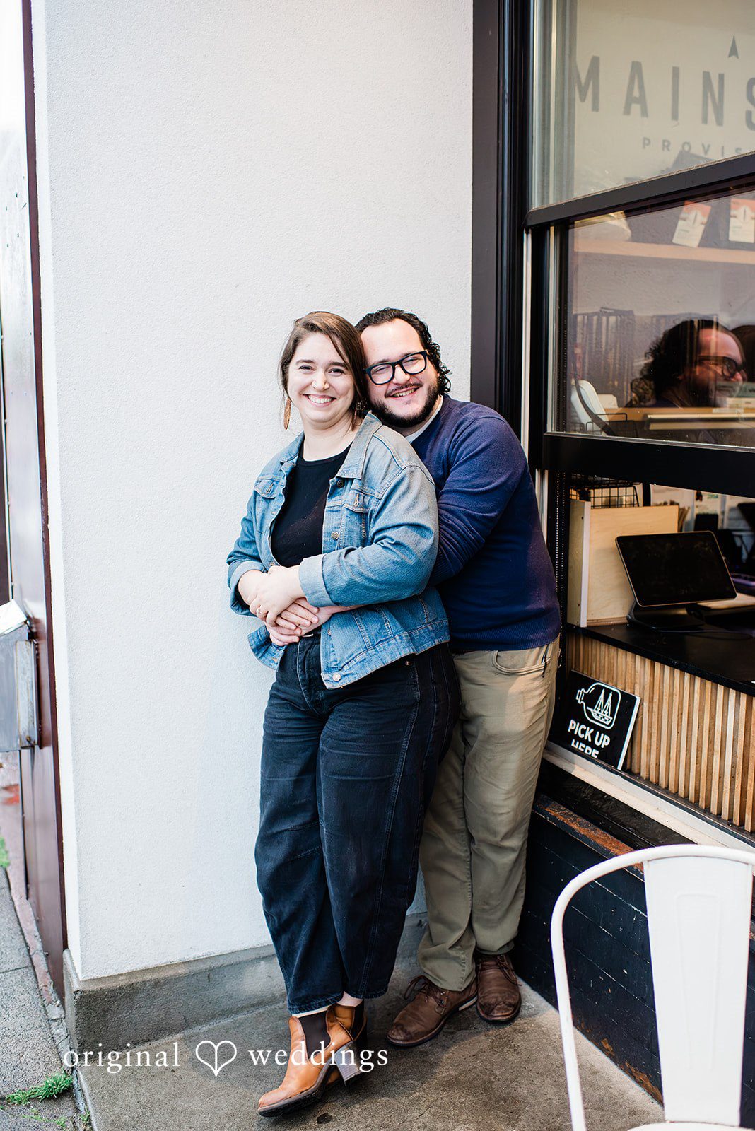 Romantic couple session outside at Mainstay Provisions captured by Seattle engagement photographers from Original Wedding