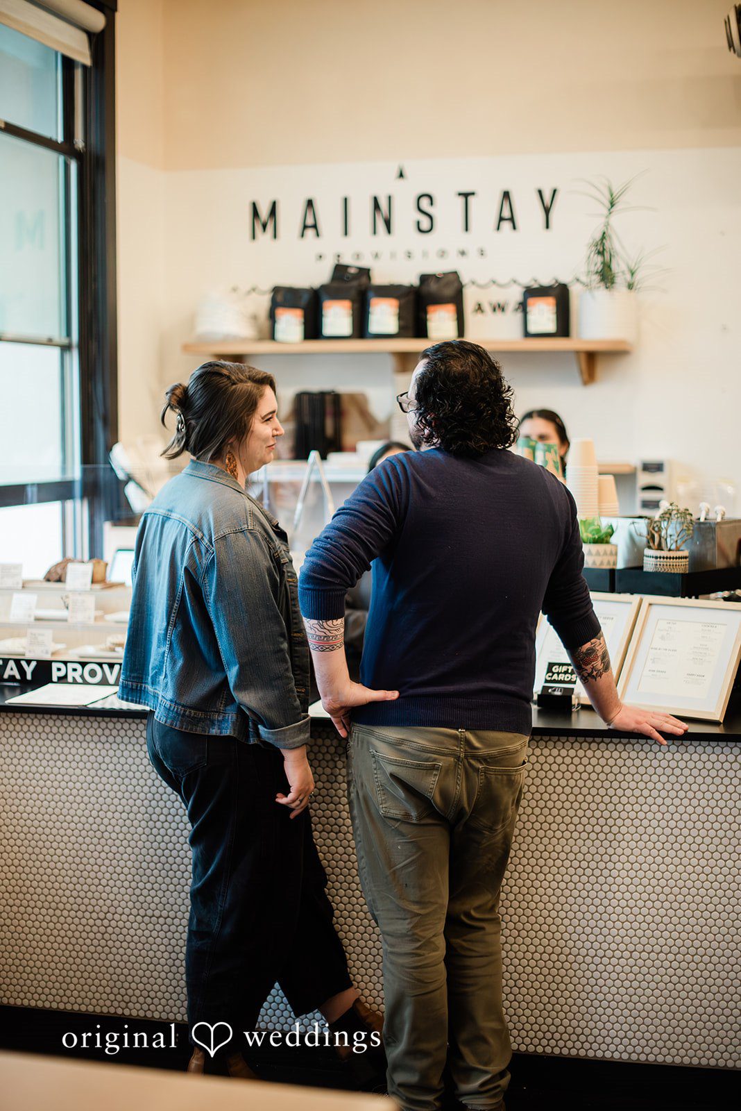 Engagement photography session inside Mainstay Provisions coffee shop