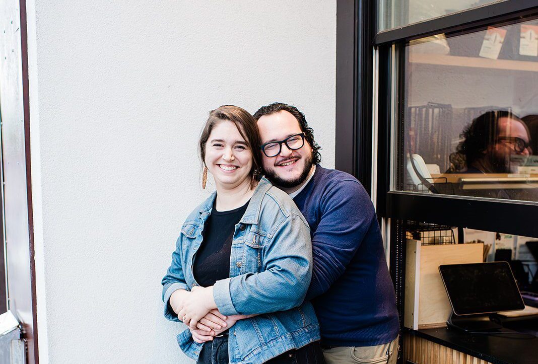 Romantic couple session outside at Mainstay Provisions captured by Seattle engagement photographers from Original Wedding