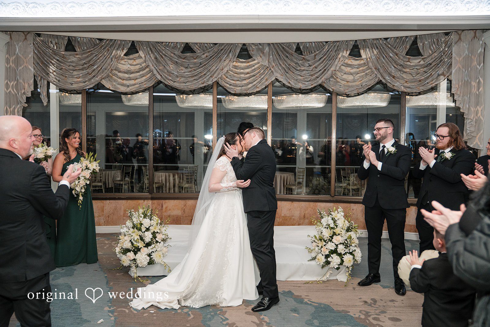 Romantic first kiss moment during ceremony