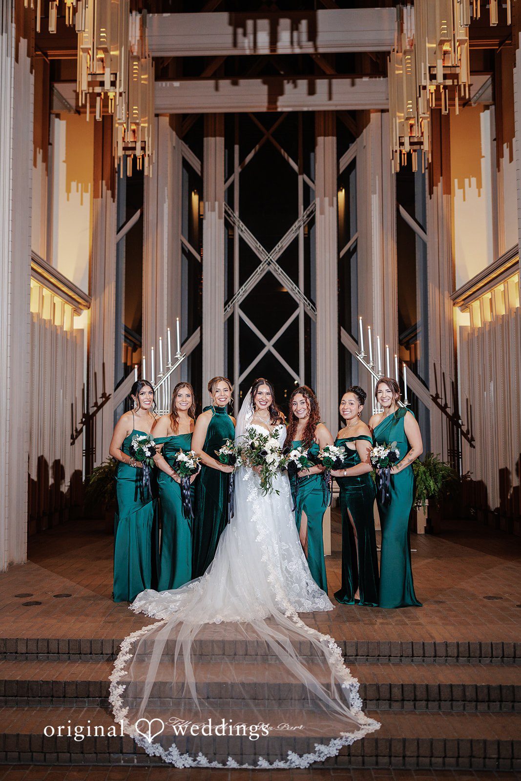 Cassandra + Benjamin A stunning portrait of the bride and her bridesmaids at Marty Leonard Community Chapel