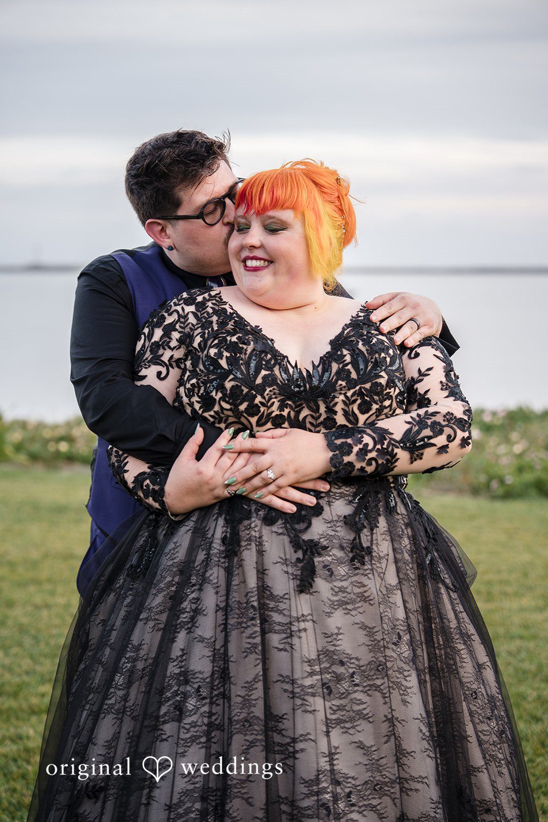 Morgan + Todd Groom kissing the bride from behind during romantic portraits