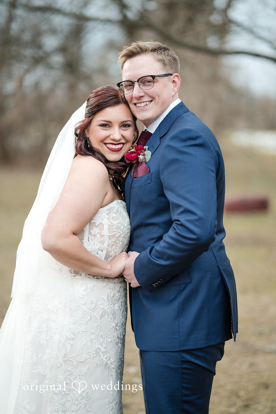 Logan + Bryan Romantic newlywed couple portrait at Michigan Backyard