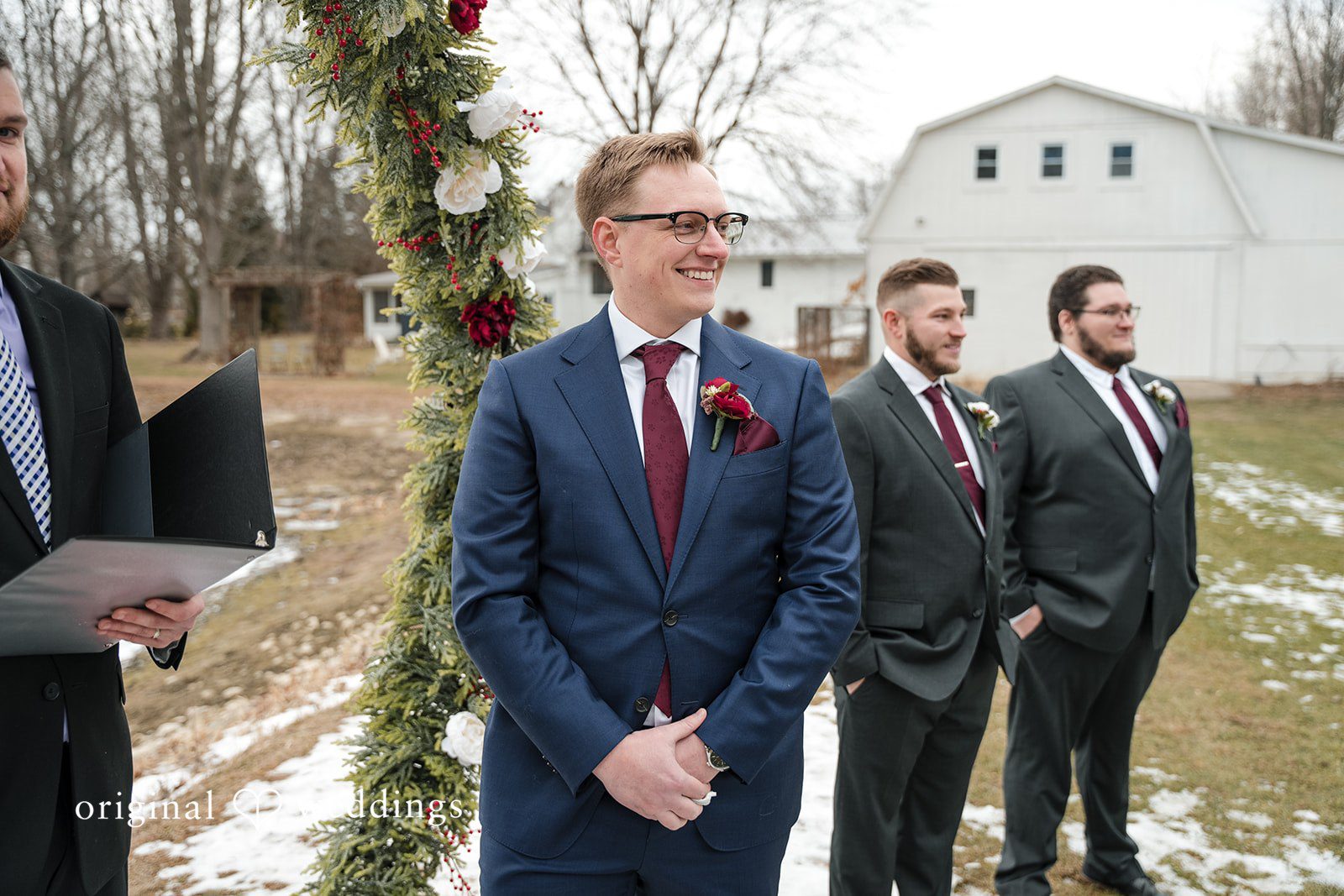 Logan + Bryan Emotional pre ceremony moment of groom and groomsmen waiting for bride