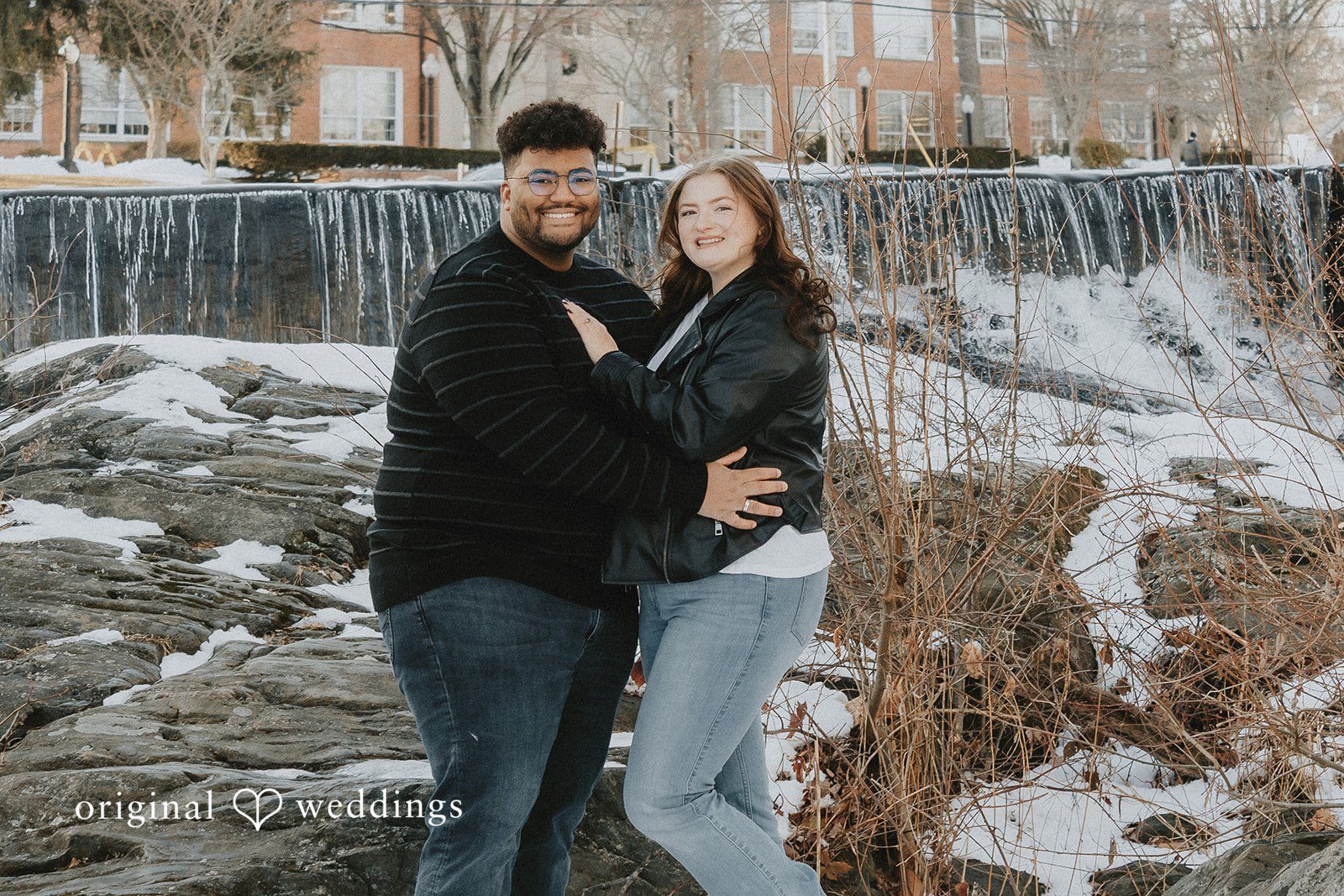 Amanda + Declan A beautiful portrait of the couple at the waterfall at Milford Duck Pond
