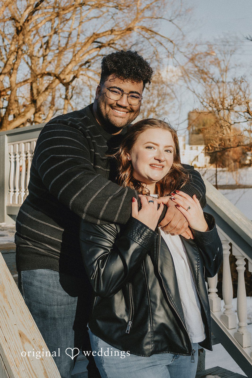 Amanda + Declan A portrait of the couple by the stairs