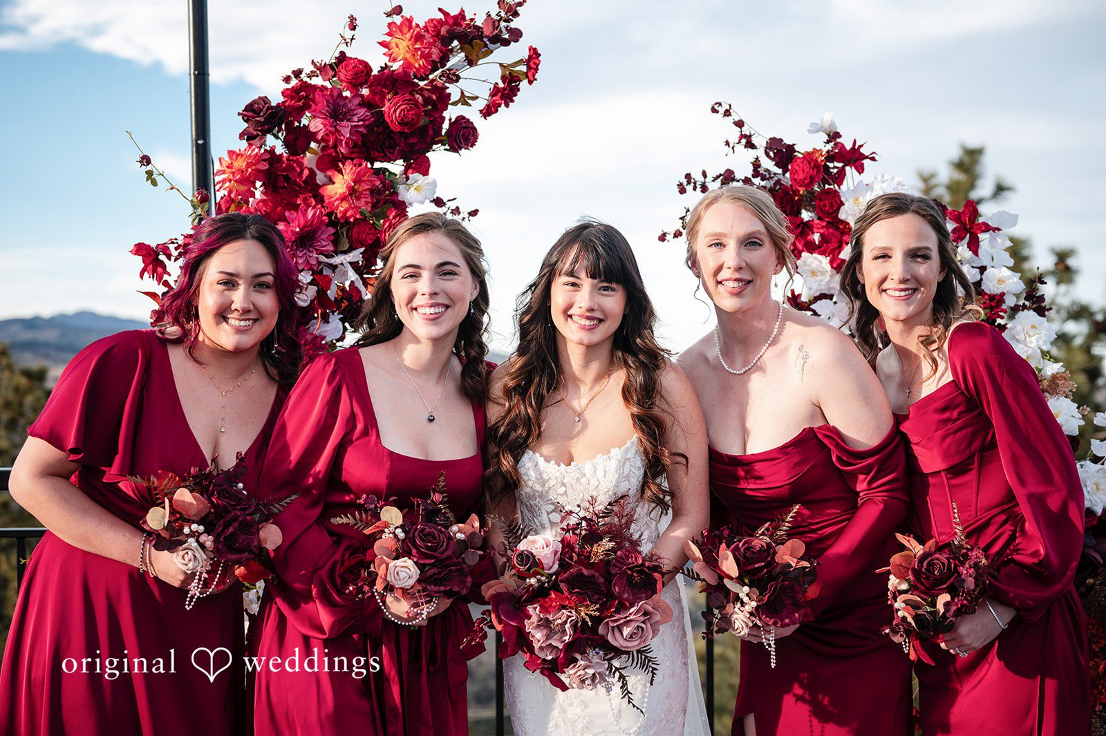 A beautiful portrait of the bride and her bridesmaids
