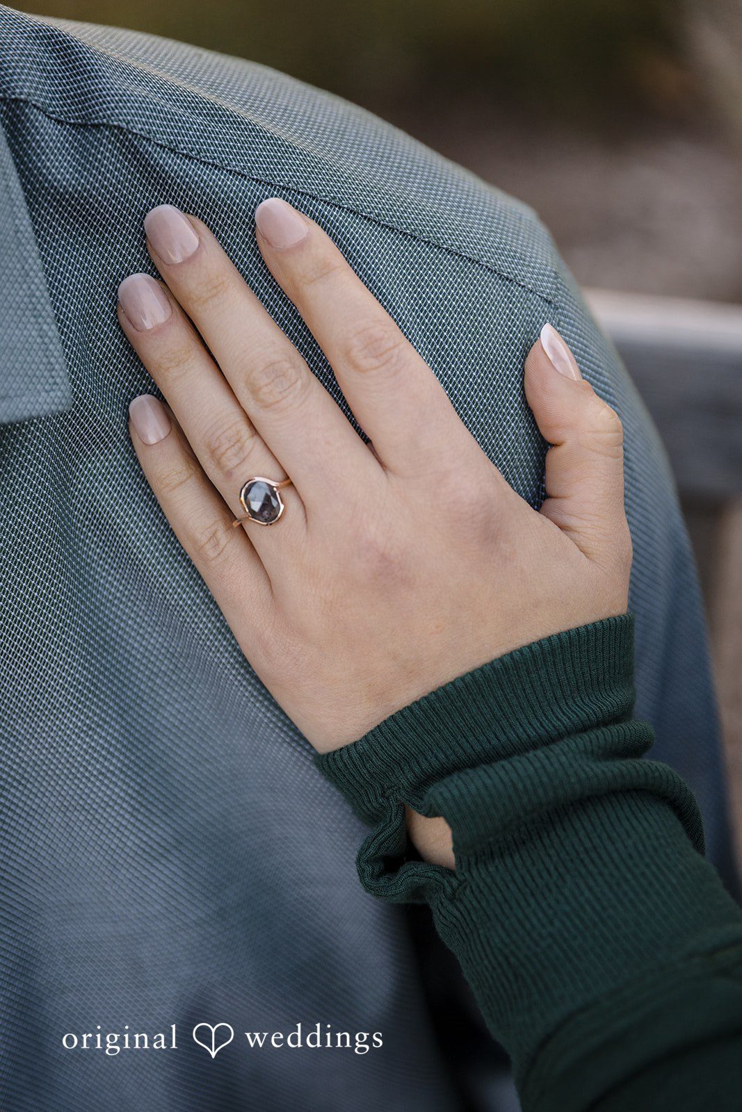 A close-up shot of the couple