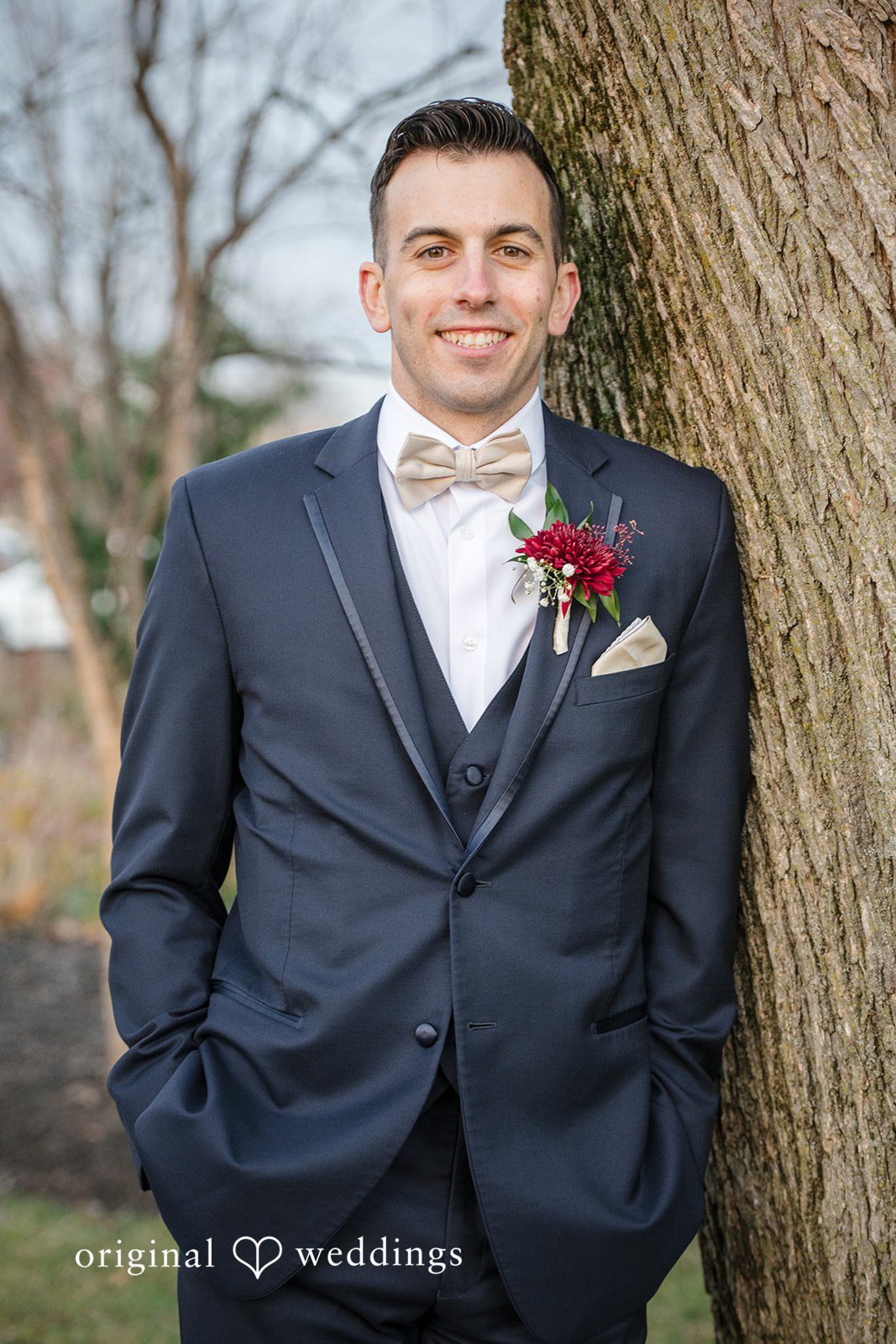 Groom portrait outside before the wedding ceremony