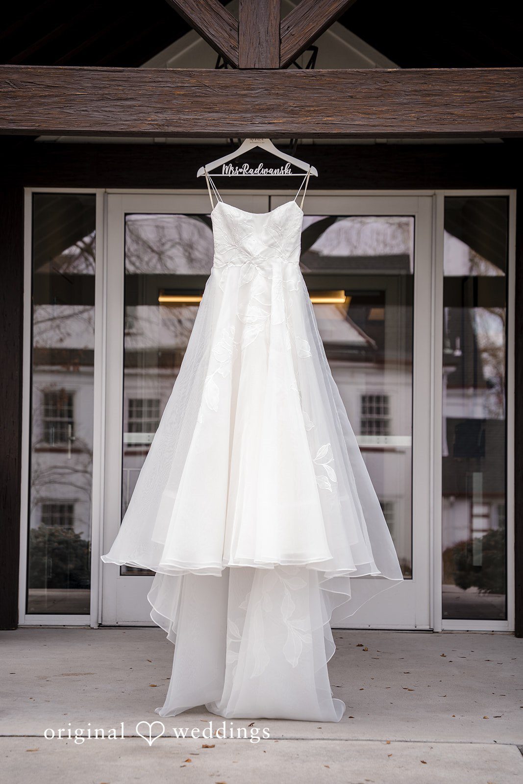 Wedding dress hanging before the ceremony begins