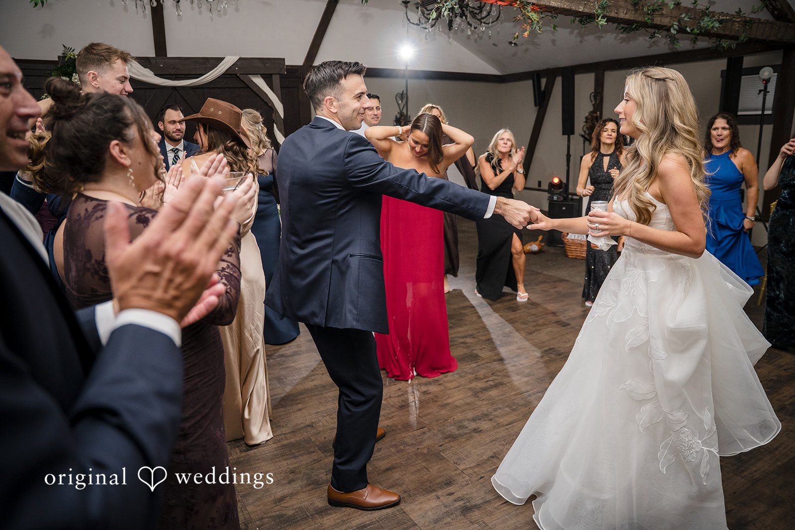 Wedding guests celebrating together during the reception party